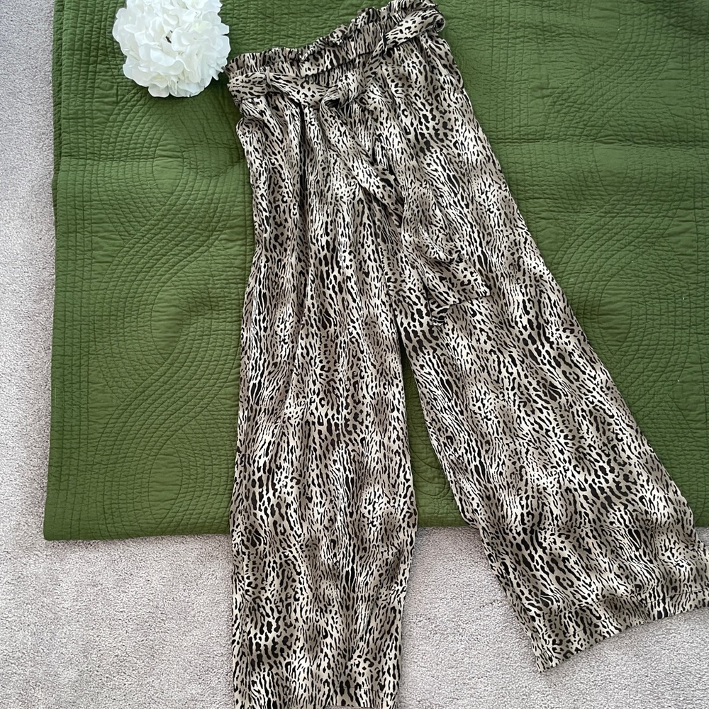 Animal print resort pant with tie belt